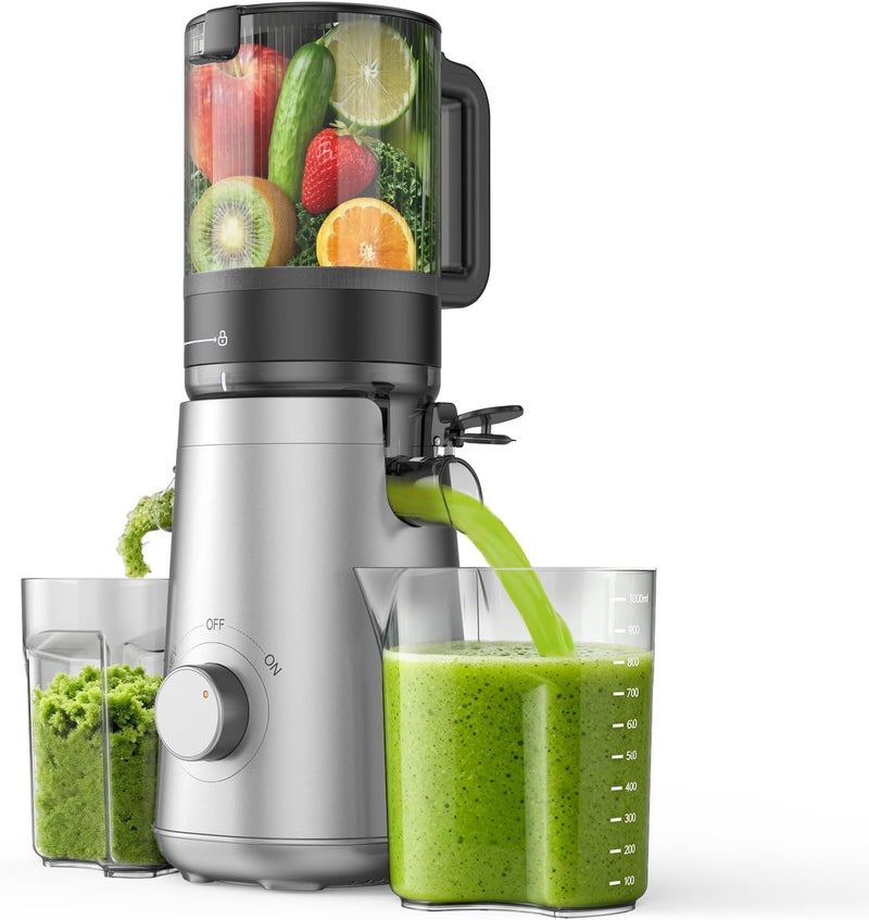 SMALLHOO Juicer Machines, 5.3" Wide Feed Chute Cold Press Juicer for Whole Vegetables & Fruits, High Juice Yield, BPA Free (Slivery) - Image 1